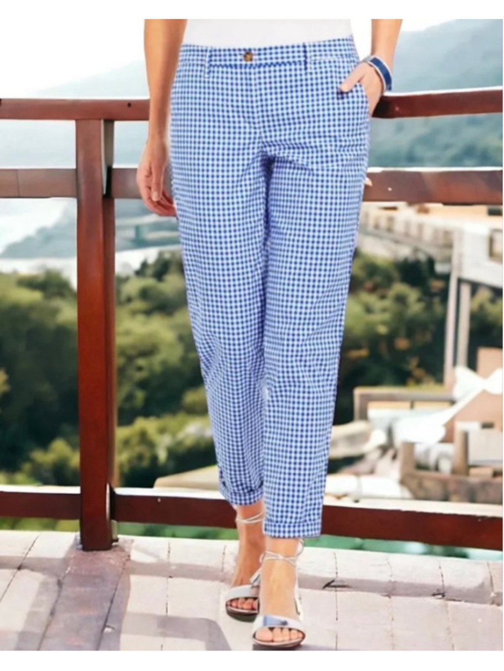 Talbots gingham girlfriend chino pants size 14